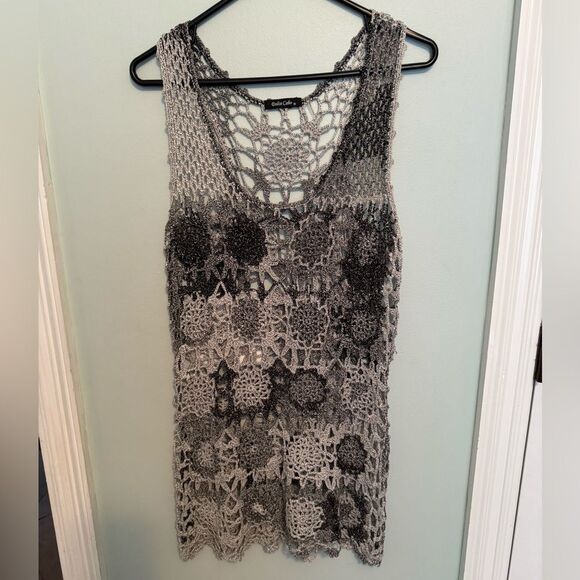 Dolce Cabo Gray Crocheted Tank Top 17PTP no size tag (N31) - Picture 1 of 7